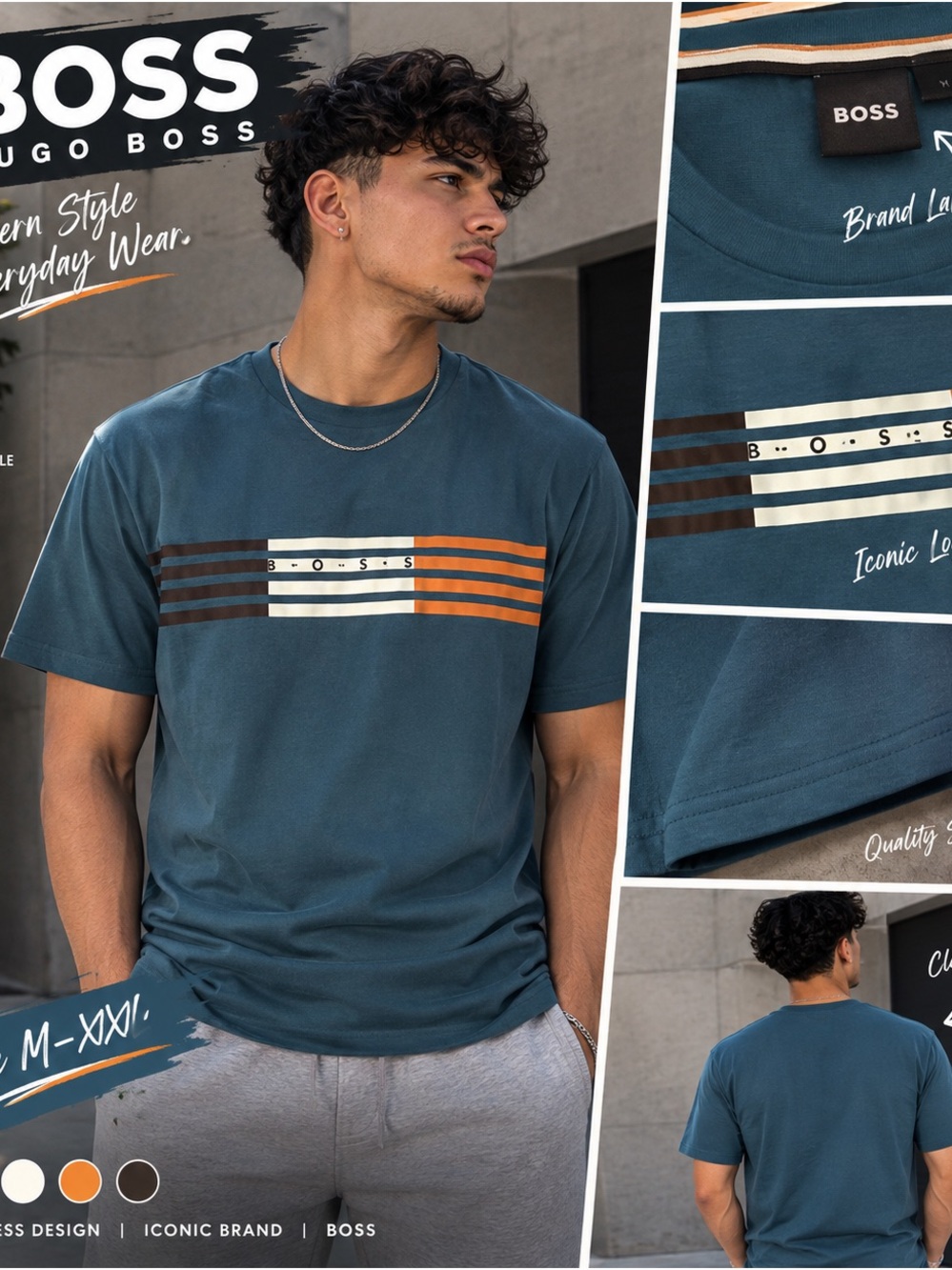Hugo Boss Teal Short-Sleeve Graphic Stripe Tee